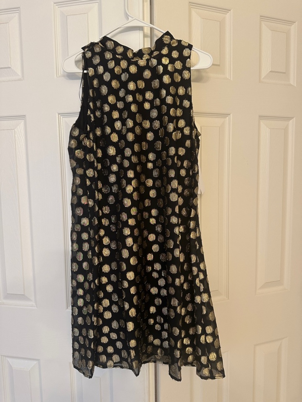 Signature by Robbie Bee Black Mini Dress with Gold Dot Metallic Print